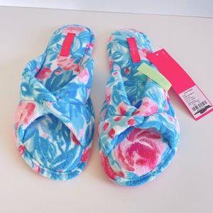 NWT Lilly Pulitzer Velour Terry Slippers in Bondi Blue My Little Peony Size 7/8